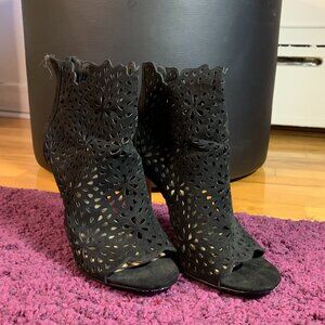 Black open toed high heels